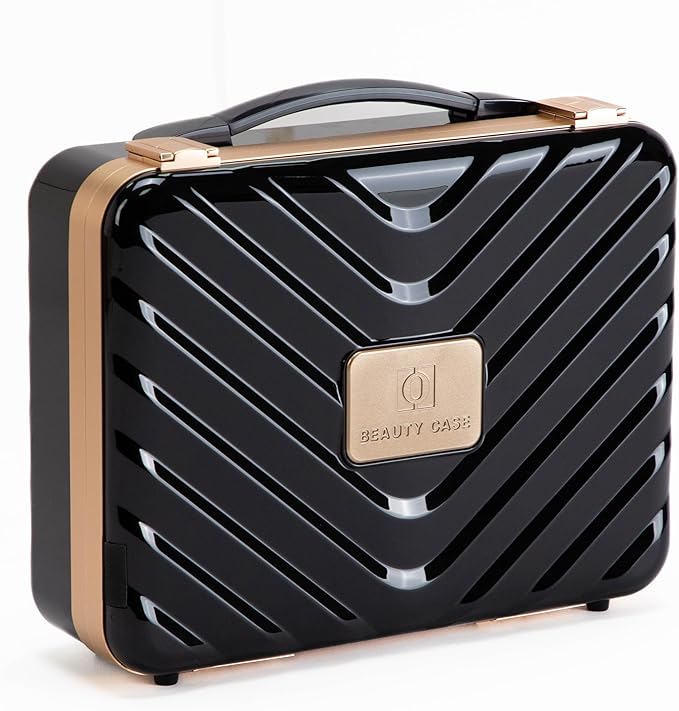 Makeup Case with LED Lighted Mirror, 11.5''x 8.7'' Portable Travel Makeup Organizer, Toiletry Storage Makeup Bag Gift for Lady, DIY Dividers Makeup Box with 5X Magnifying Mirror (Black)