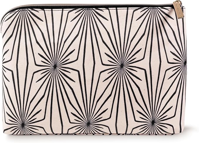Large Canvas Zipper Pouch, Vintage Inspired Pencil Case for Adults, Travel Toiletry Bag, Pouch Bag for Supplies, Makeup or Toiletries (Composition)