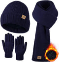 Winter Beanie Hat Scarf Gloves, Warm Fleece Knit Hat Long Scarf Neck Warmer Touch Screen Winter Gloves Set Gifts for Women