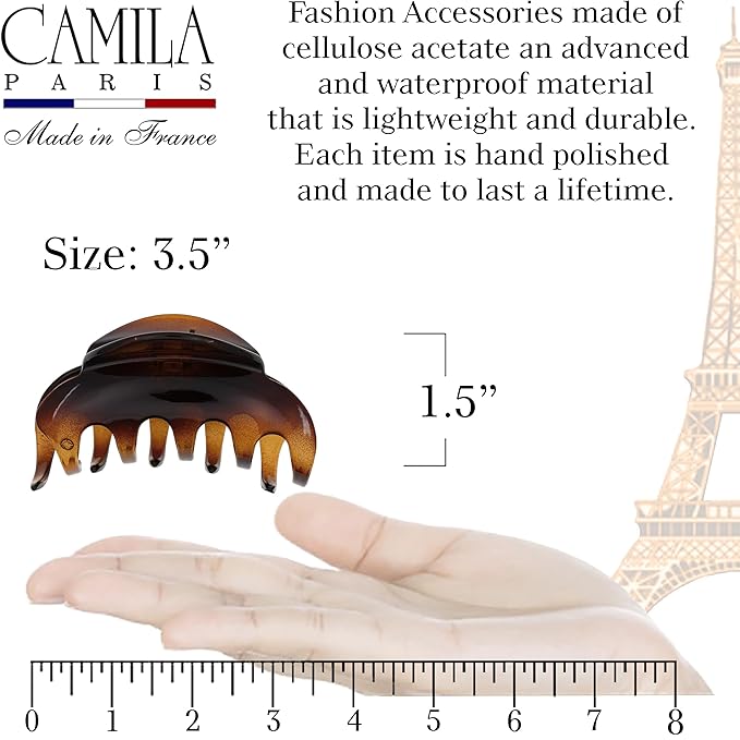 Camila Paris CP2369 French Hair Clip for Women for Thick Hair for Long Curly Wavy Hair, Large, Girls Hair Claw Clips Jaw Styling Hair Accessories for Women, Strong Hold No Slip Grip, Made in France