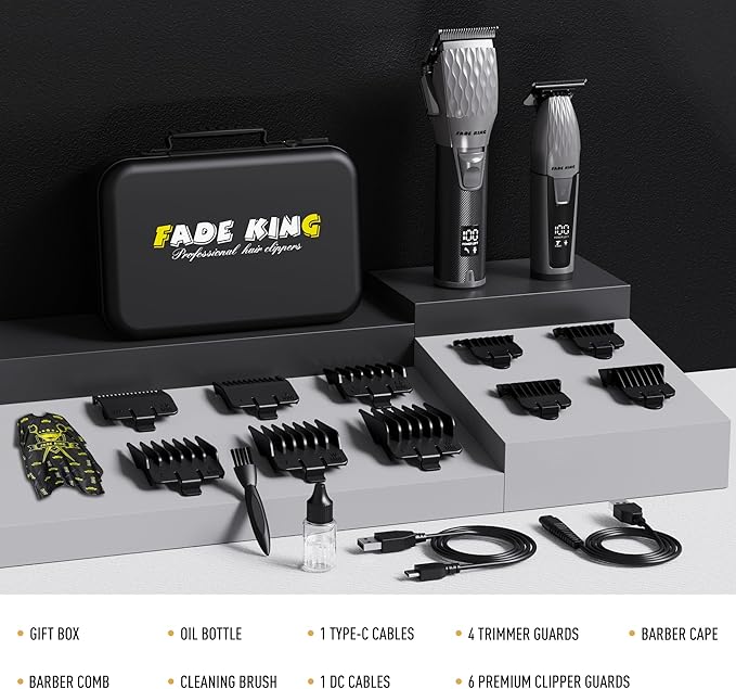 FADEKING® Cordless Hair Clippers and Beard Trimmer for Men, Professional Barber Kit for Hair Cutting and Beard Styling, Premium Grooming Gift for Men