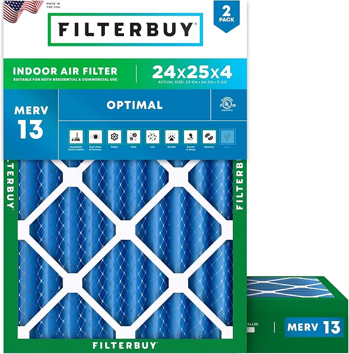 Filterbuy 24x25x4 Air Filter MERV 13 Optimal Smoke & Allergy Defense, by Filterbuy