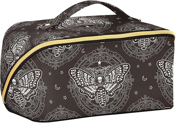 Makeup Organizer Bag, Skull Butterfly Black Travel Makeup Bags Makeup Vanity Case Large Capacity Rhombus Cosmetic Toiletry Bag for Girl Women Ladies