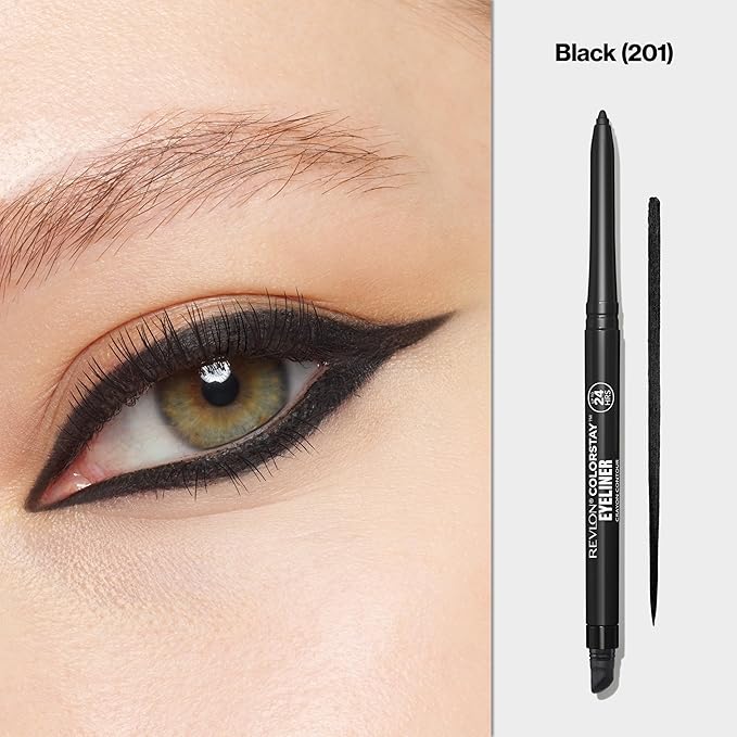 Revlon ColorStay Pencil Waterproof Eyeliner, Smudge-Proof, Eye Makeup with Built-In Sharpener, Stocking Stuffer for Women, 201 Black, 0.01 oz