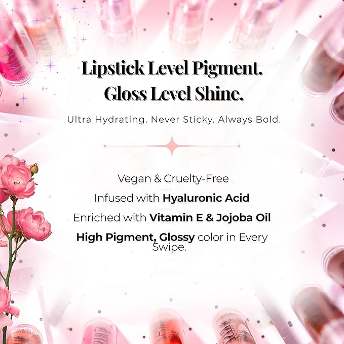 Magenta Lip Gloss – Phoenix Beauty Rise & Slay Power Gloss | Pomtini Raspberry Tint with Hyaluronic Acid, Jojoba & Castor Oil | High-Pigment, Non-Sticky Hydrating Shine (4.5ml)