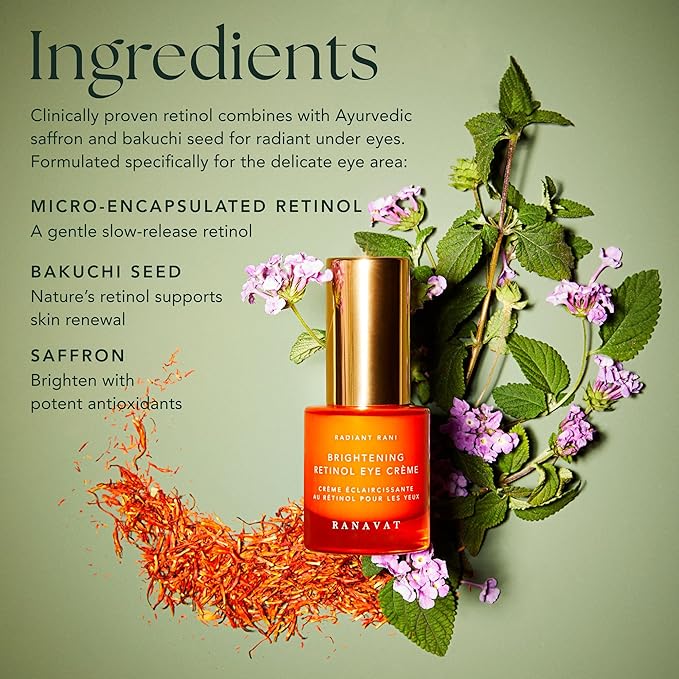 RANAVAT Radiant Rani - Brightening Saffron Serum & Retinol Eye Creme Duo - Diminish Hyperpigmentation and Increase Radiance with Facial Serum (2 Piece)