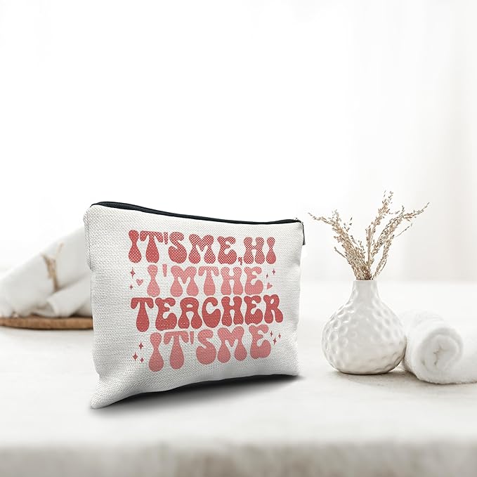 Nogrit Teacher Accessories Survival Kit Makeup Cosmetic Bag,Groovy It's Me Hi I'm the Teacher Makeup Travel Toiletry Bag,Back to School Thank You Gifts for Best Teachers Gifts