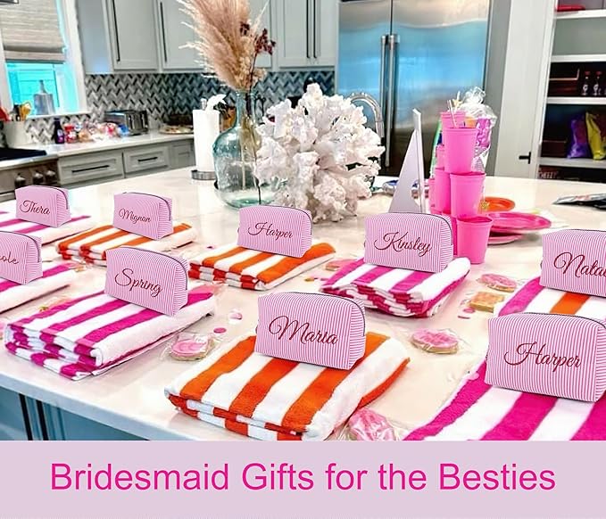 DayOfShe Personalized Name Makeup Bag for Bridesmaid Gifts, Personalized Gifts Stocking Stuffers for Teen Girls Women, Custom Cosmetic Travel Toiletry Bag for Teenager Girls Gifts