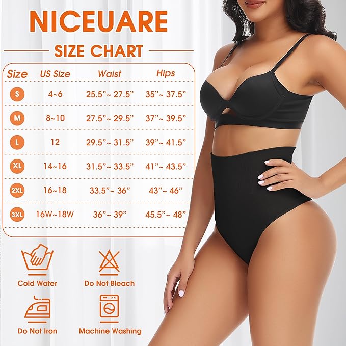 Niceuare Tummy Control Thong Shapewear for Women High Waist Body Shaper Underwear Seamless Comfortable Panty Thong