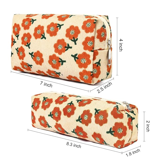 SOIDRAM Floral Cosmetic Bag, Large Capacity Makeup Pouch 1Pcs, Orange Flower