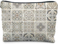 Vintage Boho Mandala Floral Makeup Bag, Ethnic Moroccan and Mediterranean Tile Cosmetic Bags for Women, Mexican Gifts for Women, Traditional Block Print Zipper Makeup Pouch