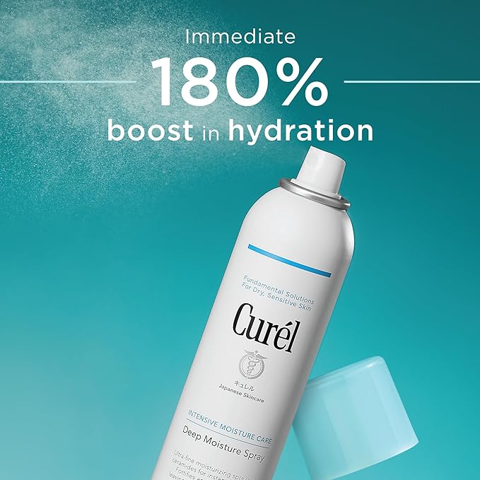 Curel Japanese Skin Care Deep Moisture Spray, Facial Lotion for Dry, Sensitive Skin, with Ceramides, Face and Body Moisturizer, pH Balanced, Fragrance & Alcohol Free Lotion, Setting Spray, 5 Fl Oz