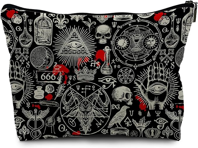 Nogrit Gothic Black Makeup Bag, Halloween Gifts for Women, Retro Small Cosmetic Bag for Purse, PU