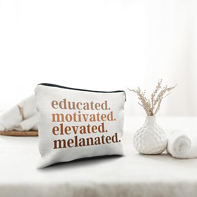 Nogrit Gifts for Black Women Girls Makeup Bag Cosmetic Bag,Educated Motivated Elevated Melanated, African American Makeup Bag, Melanin Makeup Travel Toiletry Bag