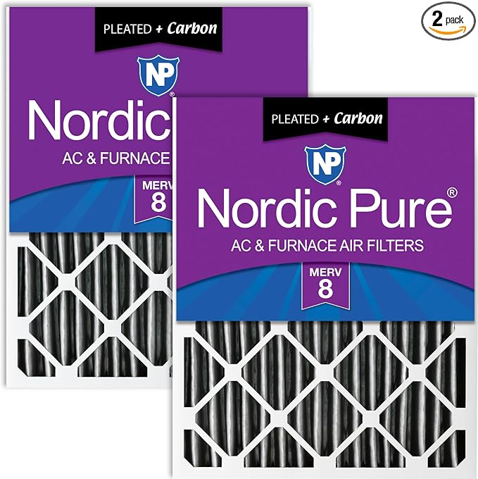 Nordic Pure 20x25x4 Pleated Plus Carbon Air Filters MERV 8 2 Pack by NordicPure