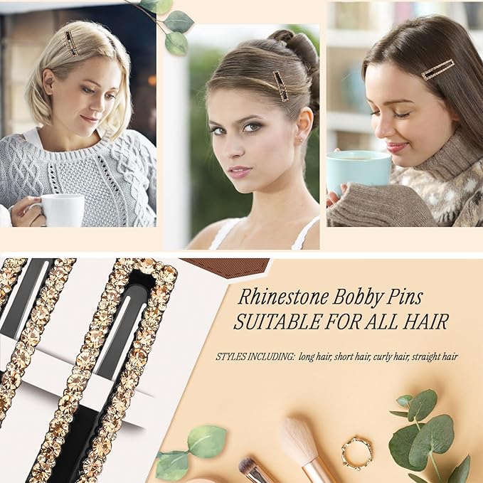 Rhinestone and Crystal Hair Clips 2-Pack, Sparkly Barrettes & Elegant Bling Accessories for Women & Girls(Set4)