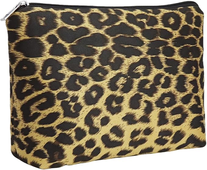 Makeup Bag For Women - Soft and Warm Material Cosmetic Bags Leopard Print Design Ladies Tote Bag,Women's Pencil Case Makeup Organizer with Zipper (Yellow)