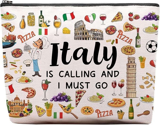Italy Travel Gift Makeup Bag, Italy Lover Themed Gifts for Traveller Women Friends, Italian Travel Trip Essentials Souvenir, Italian Trip Gifts for Women Party Favors