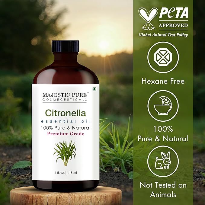 Majestic Pure Citronella Essential Oil with Glass Dropper - 4 Fl Oz - 100% Pure and Natural Citronella Oil - Premium Grade Essential Oils for Diffuser, Aromatherapy, Soap and Candle Making