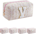 JOVAKIT Alphabet Makeup Bag Cosmetic Bag for Women, Christmas Gifts for Girls Age 6-18, Floral Flowers Coquette Travel Toiletry Zipper Make Up Pouch Organizer Trendy Stuff (Pink Floral V)