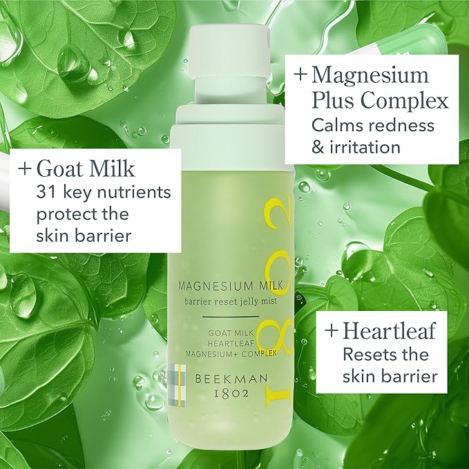 Beekman 1802 Magnesium Milk Barrier Reset Jelly Mist – Calms Skin Redness & Irritation, with Magnesium & Goat Milk, Fragrance Free, Cruelty Free, Safe for Sensitive Skin, 2.0 fl oz