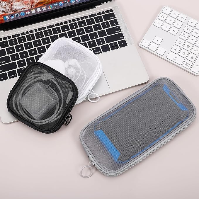 4 Pieces Mini Zipper Nylon Mesh Pouch, Mesh Cosmetic Bags Makeup Bags, Multipurpose Travel Toiletry Bags for Office Supplies and Travel Accessories (Blue, M)