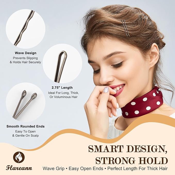 Bobby Pins Set Gray – Bobby Pins, Snap Clips & U Shape Pin, Complete Hair Kit for Women & Girls, for Buns, Updos, Parties & Weddings