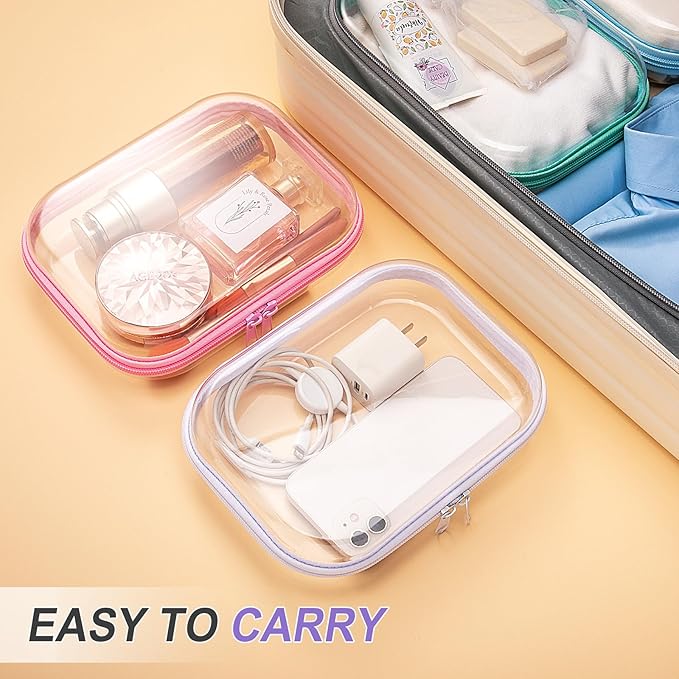 Sanwuta 6 Pcs Clear Hard Zipper Case Hard Plastic Zipper Pouches Makeup Bag Pencil Pouches Transparent Cases for Snacks Plastic Storage Organizer Box for Travel(Assorted Color,7.87 x 5.9 x 2 Inch)