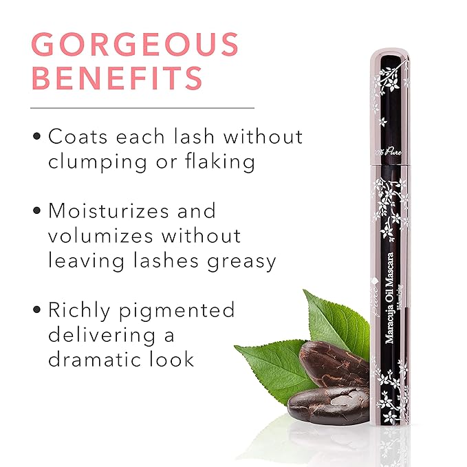 100% PURE Maracuja Oil Mascara Dramatic Intense Volume & Length Natural Fruit Pigmented Voluminous Eyelash Makeup No Clumping, Smudging or Flaking - Vegan, Blackberry Color - 0.35 oz