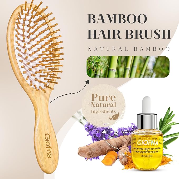 Hair Oil, Rosemary Serum with Bamboo Brush for Frizzy, Damaged Hair Growth Strengthening, Scalp and Argan Care for Women and Men