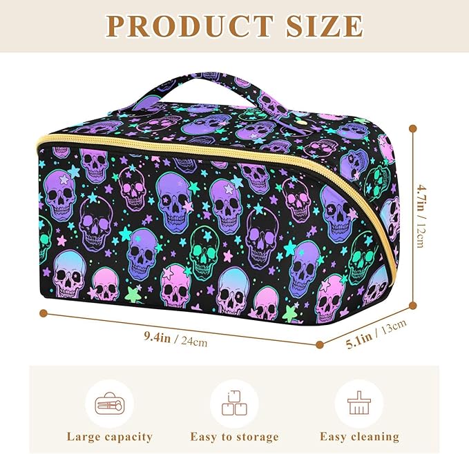 Makeup Organizer Bag, Stars Purple Skulls Travel Makeup Bags Makeup Vanity Case Large Capacity Rhombus Cosmetic Toiletry Bag for Girl Women Ladies
