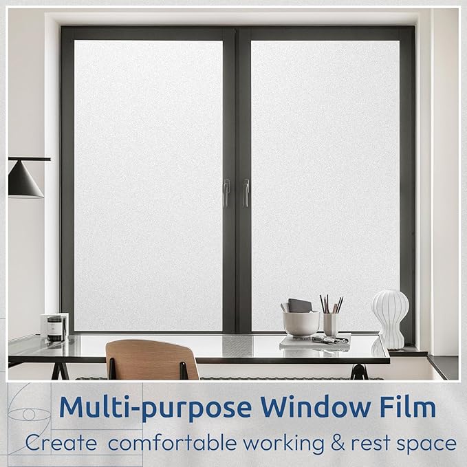 rabbitgoo Window Privacy Film, Non-Adhesive Frosted Glass Window Film for Bathroom, Static Cling Heat Blocking Stickers for Home Indoor Opaque Frosting Coverings House Tint, Matte White 23.6"x 118.1"