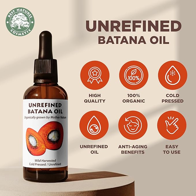 Best Natures Batana Oil for Hair Growth and Repair: Raw Batana Oil from Honduras - 100% Pure & Natural - For Thicker & Stronger Hair. Recognized by Dr. Sebi (2 fl oz)