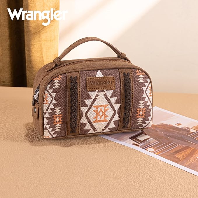 Montana West Wrangler Makeup Bags for Women Portable Aztec Toiletry Bag Southwestern Travel Cosmetic Organizer for Gift
