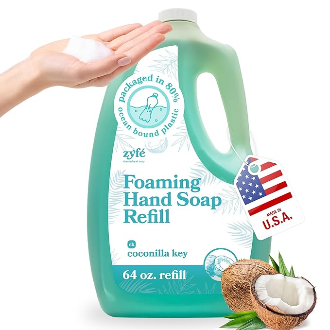 Foaming Hand Soap Refills – 64oz Foam Soap Refill Bottle, Natural Moisturizing Handwash with Essential Oils, Biodegradable Liquid Cleanser, Eco Friendly Bottle