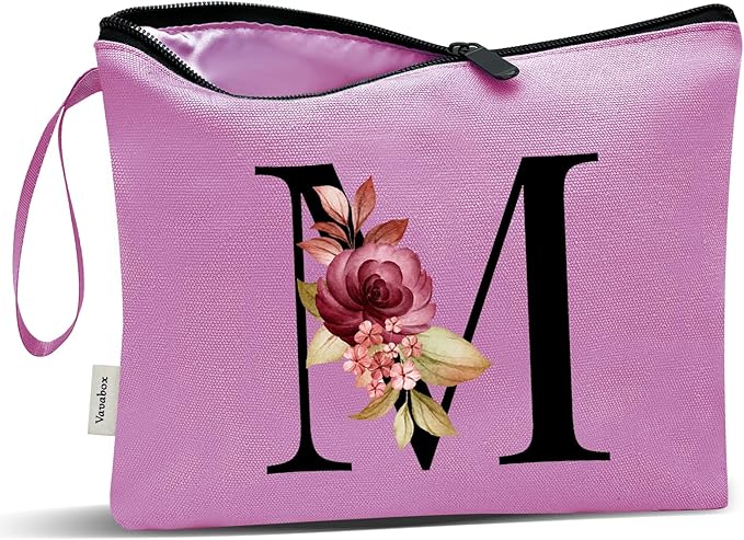 Vavabox A-Z Personalized Makeup Bag, Birthday Gifts for Women Mom, Gifts for Best Friend, Bride Bridesmaid Cosmetic bag (M, Purple)