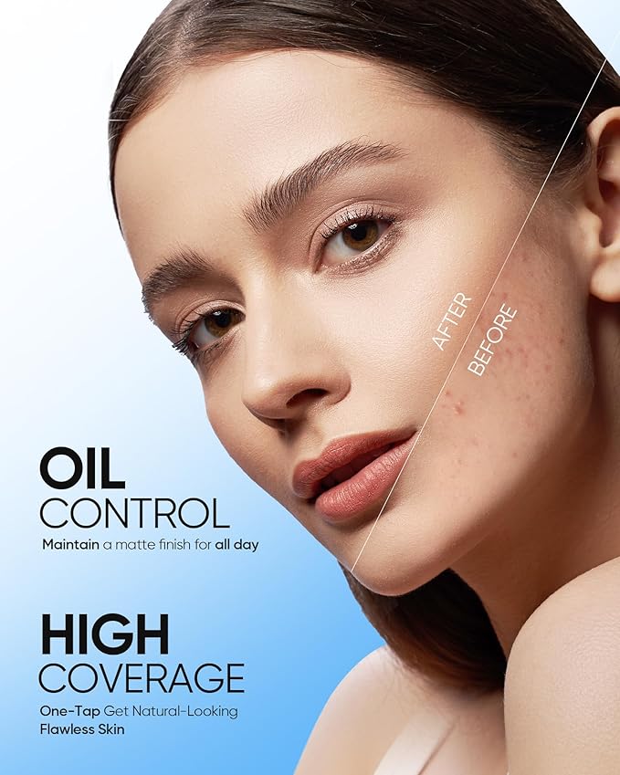 Velvet Matte Cushion Foundation Blue Ultra Cover Powder Foundation, 12h Oil-Control, Lightweight, Long-Lasting, Waterproof Korean Cushion Makeup(#03 Petal)
