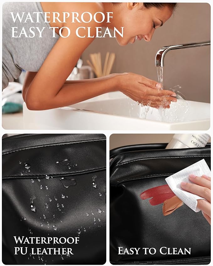 Birthday Gifts for Girls, Initial Large Makeup Bag, Personalized Double Layer Cosmetic Bag with Makeup Brush Organizer, Large Capacity PU Leather Travel Toiletry Bag Travel Stuff for Girls