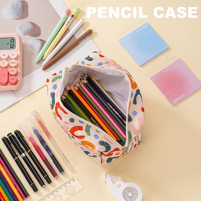Makeup Bag Travel Toiletry Bag for Women, Small Cosmetic Bags Cute Quilted Cotton Makeup Pouch for Purse Emergency Bag for School Floral Pencil Case Accessory Bag, Colorful
