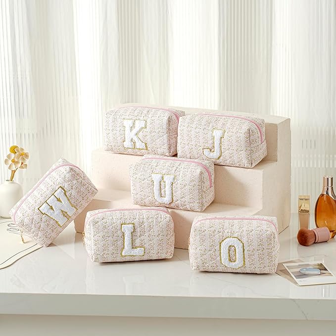 JOVAKIT Makeup Bag Cosmetic Bags for Women, Christmas Gifts for Girls Age 6-18, Alphabet Pink Floral Coquette Zipper Travel Makeup Pouch, Organizer Case Trendy Stuff (Pink Floral C)