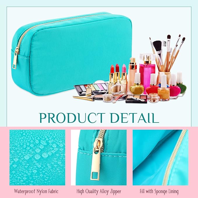 Remerry 6 Pcs Nylon Cosmetic Bag Travel Make up Pouch Toiletry with Zipper Preppy Makeup Bag Waterproof Organizer Case Set for Women Girls(9.45 x 2.4 x 5.1 Inch,Multi Colors)