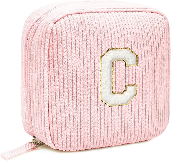LETGO Birthday Gifts for Women Small Personalized Initial Monogram Makeup Bag,Preppy Corduroy Makeup Bags Travel Toiletry Bag Cute Pouch Purse for Her Mom Girlfriend Wife Sister Teacher Bridesmaid