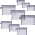 Quotidian Flat Clear Mesh Zipper Pouch Gray Makeup Brush Bag Travel Organizer 3-Size Pack of 9 - Vacation Gym Everyday Carry School