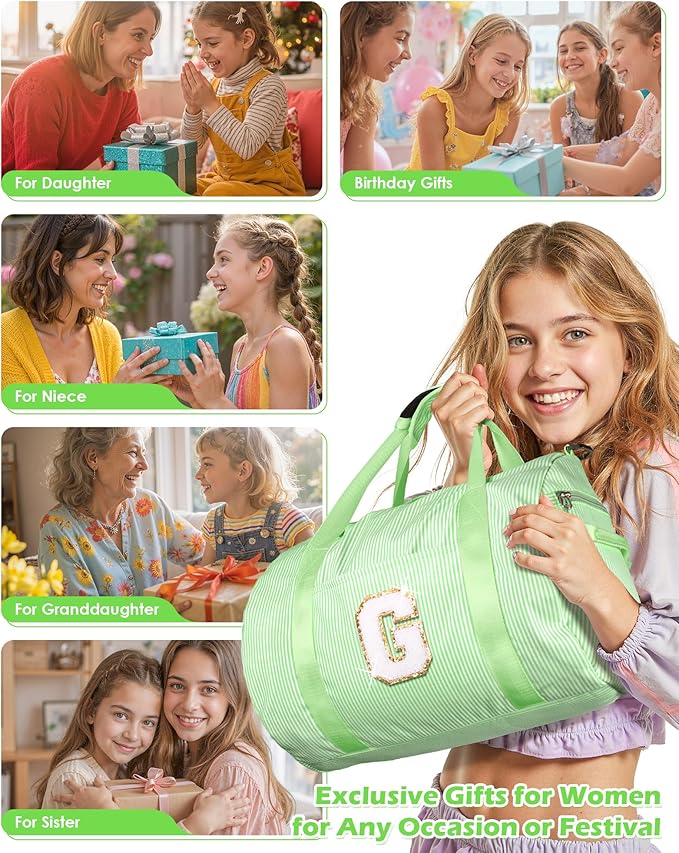 4 Year Old Girl Birthday Gift, Girls Travel Duffle Bag, Kids Initial Overnight Bags with Shoe Compartment, Personalized Weekend Bag with Makeup Pouch, Gift for Gymnastics Girl (Letter L)