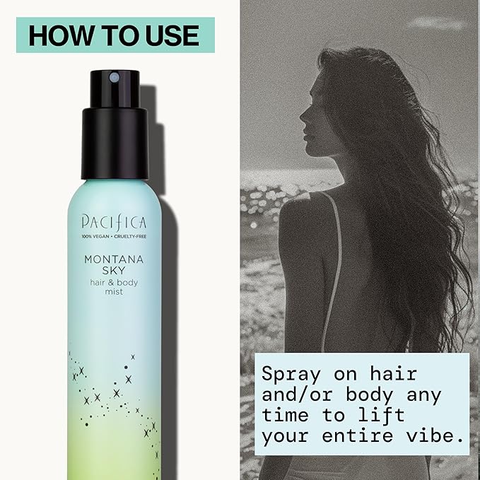 Pacifica Hair Mist Perfume & Full Body Spray for Women - Montana Sky Body Mist Fragrance w/Cedarwood, Elderflower, Black Pepper, Sage & Sandalwood Clean Beauty Alcohol-Free, Vegan & Cruelty-Free 5 oz