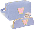Personalized Initial Makeup Bag Trendy Stuff Corduroy Cosmetic Bag Travel Toiletry Bag, Christmas/Thanksgiving/Halloween Gifts Makeup Organizer Case for Women Girls Mom Girlfriend Wife - Blue