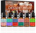 Dessert House Fragrance Essential Oil Set - Cotton Candy, Blueberry Muffin, Hot Chocolate, Bubble Gum, Strawberry, Gingerbread 6x10ML for Diffusers, Massage, Perfume, Soap Making and Candle