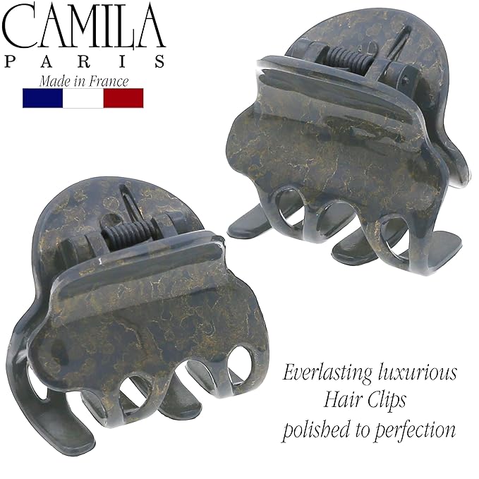 Camila Paris CP3087 French Hair Clip for Women, Set of 2 Small Gray Girls Hair Claw Clips Fashion Durable Hair Accessories for Women, Luxury Ladies Strong Hold No Slip Grip Clamp, Made in France