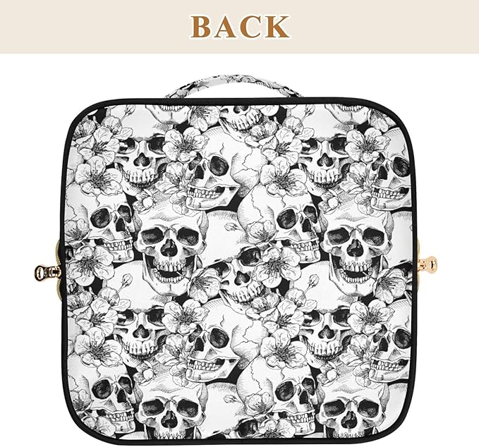 Makeup Organizer Bag, Skull and Flower Travel Makeup Bags Makeup Vanity Case Large Capacity Rhombus Cosmetic Toiletry Bag for Girl Women Ladies