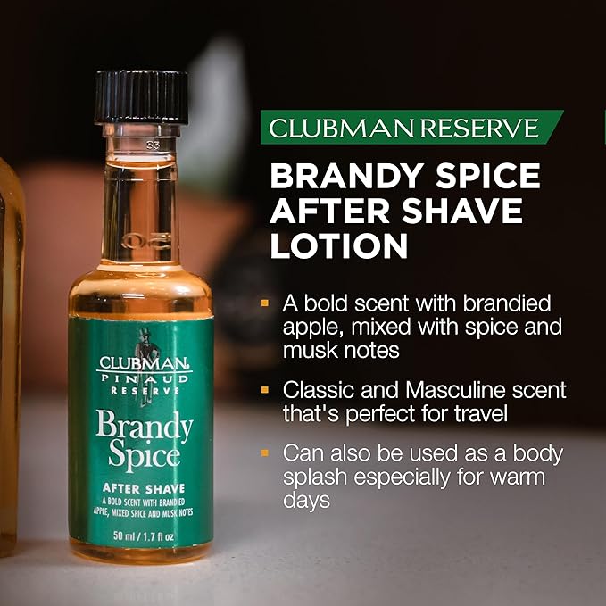 Clubman Reserve Brandy Spice After Shave Lotion – Instantly Cools, Tones & Refreshes Skin After Shaving, Aftershave for Men, 1.7 oz
